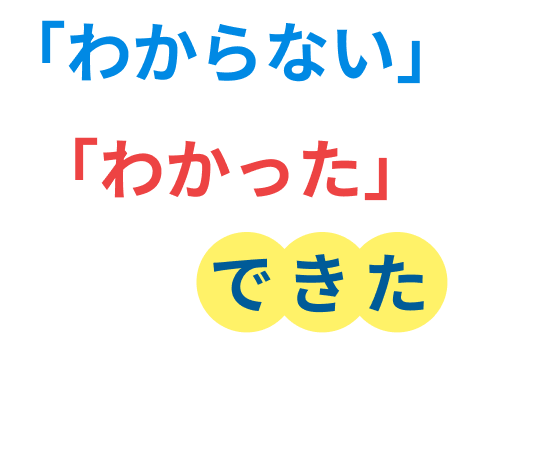 「わからない」から「わかった」へ！そしてできたを実感しよう！